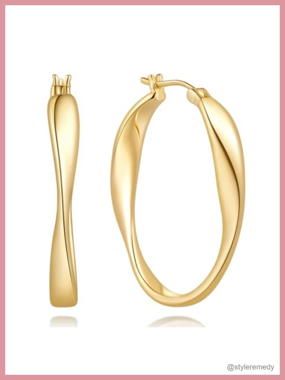 14K Gold Plated Twisted Hoop Earrings Hinged Hoop 30mm